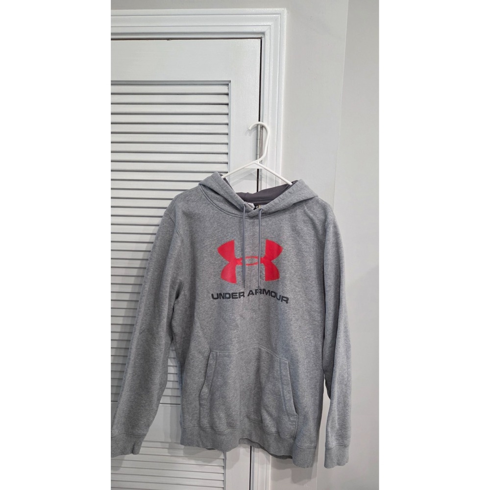 Under Armour Mens Grey Hoodie Loose Fit XL Storm Pullover Fleece Logo